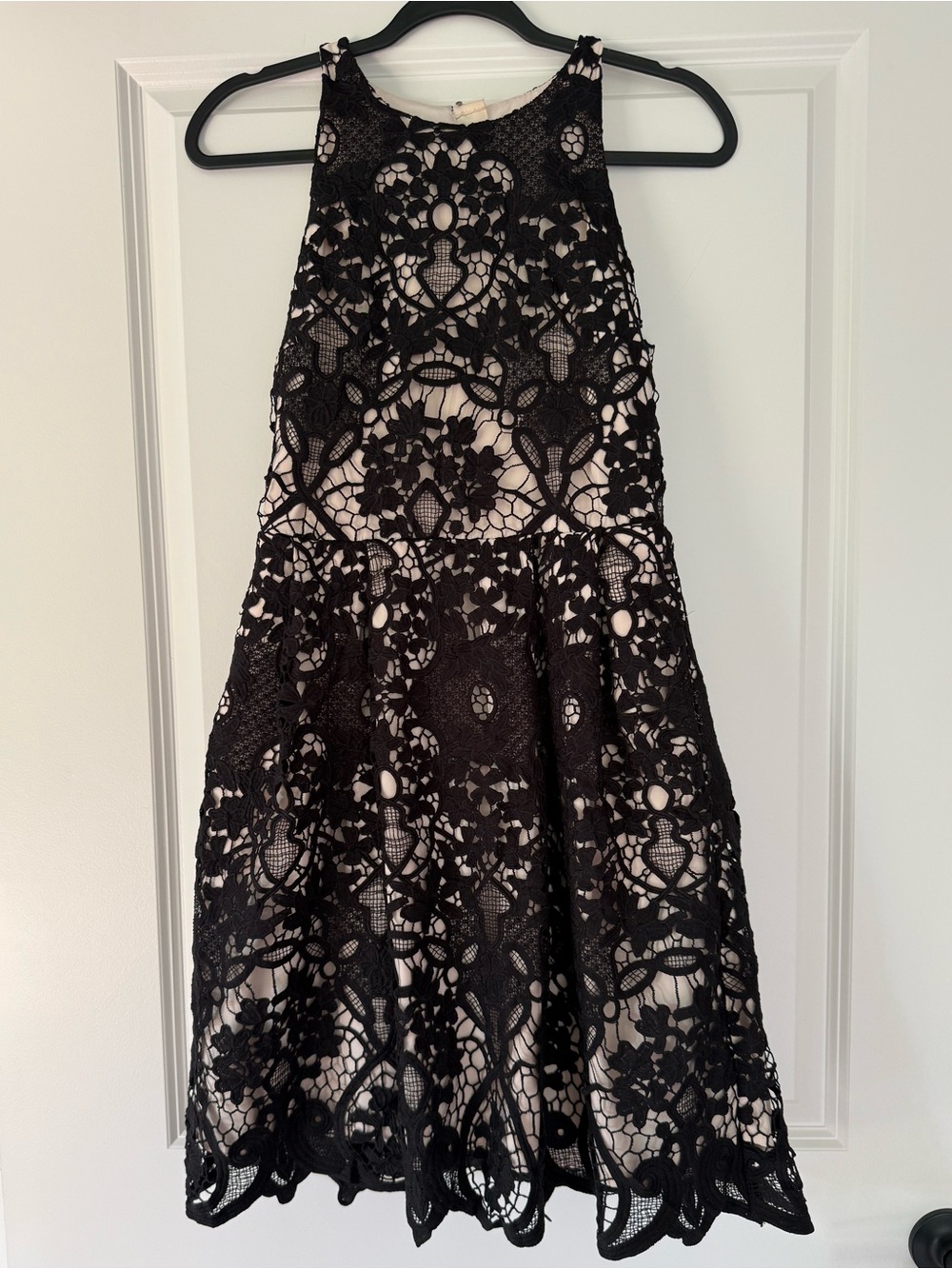RW&CO. Black Lace Midi Dress with Nude Underlay